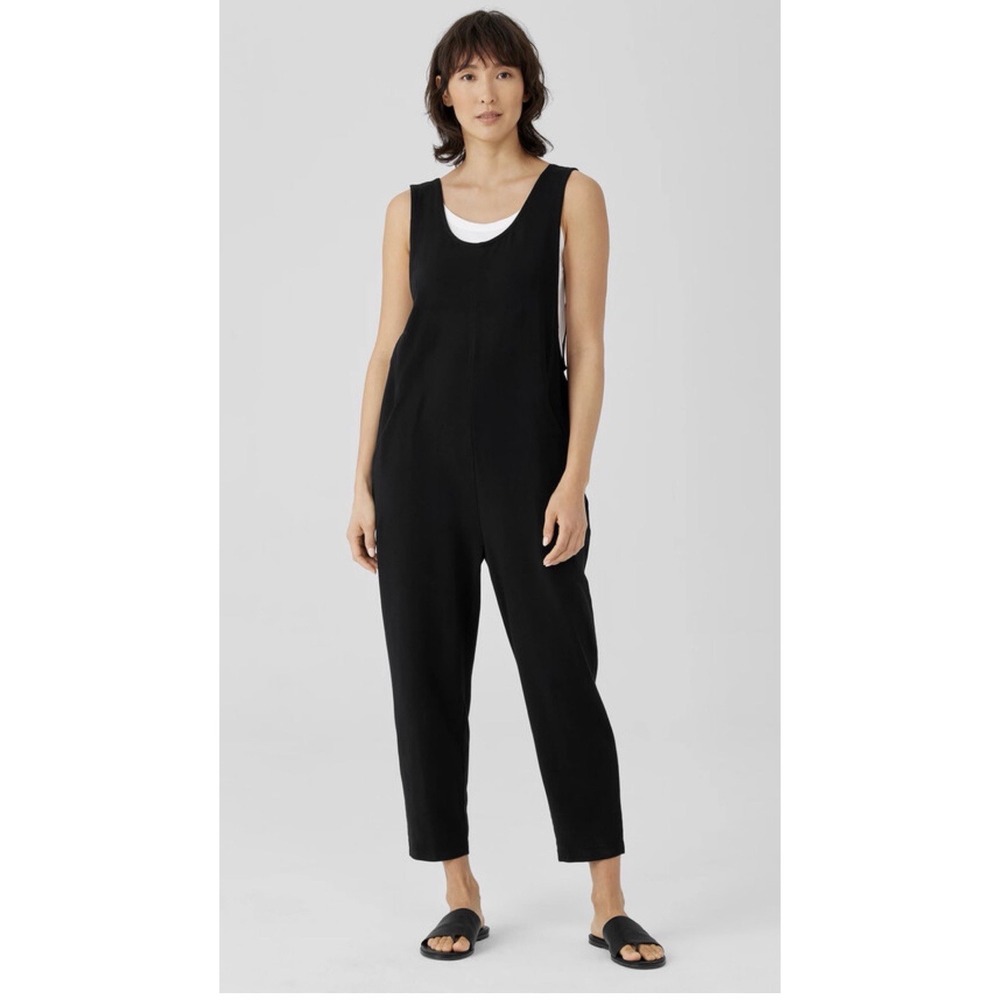 EILEEN FISHER Women XS Organic Cotton Slouchy Jumpsuit Black Sleeveless NWT $228